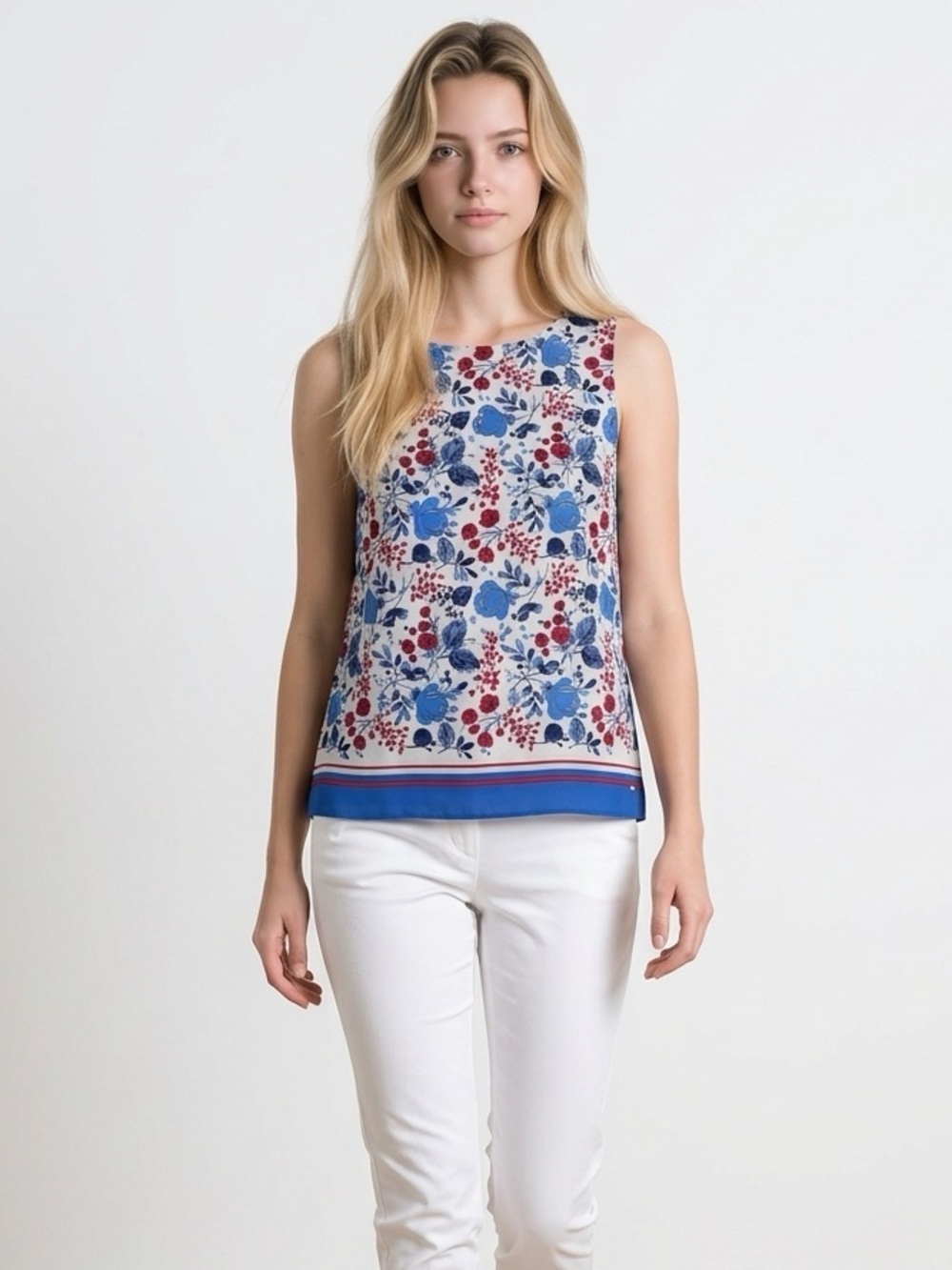 Tommy Hilfiger Floral Sleeveless Blouse - Blue, Red, White | Size Small